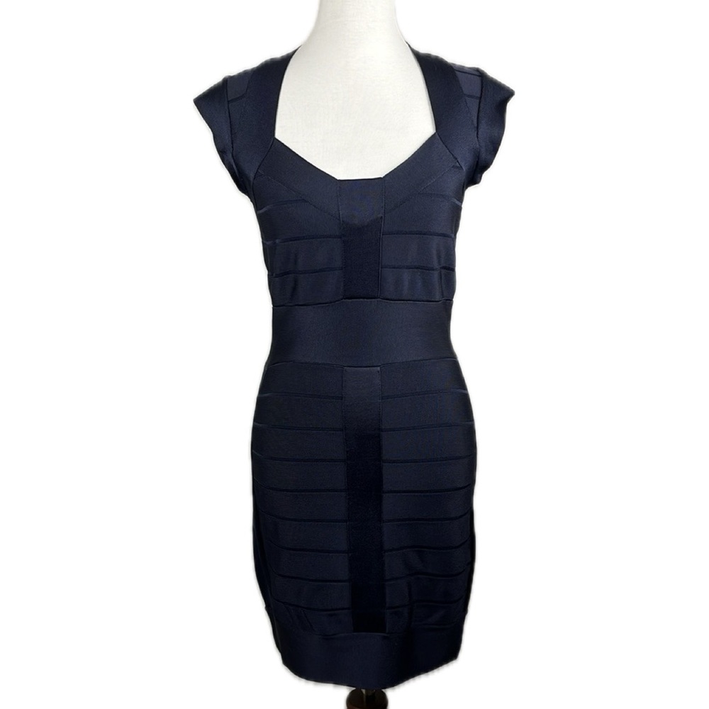 French Connection Dark Blue Bandage Body-con Cap  Sleeve Dress Sz 6 Cocktail 90s